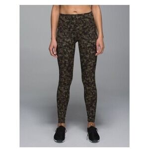 Lululemon 4 Leggings Wunder Under Luon Fold Over High Rise Green Mustic Jungle